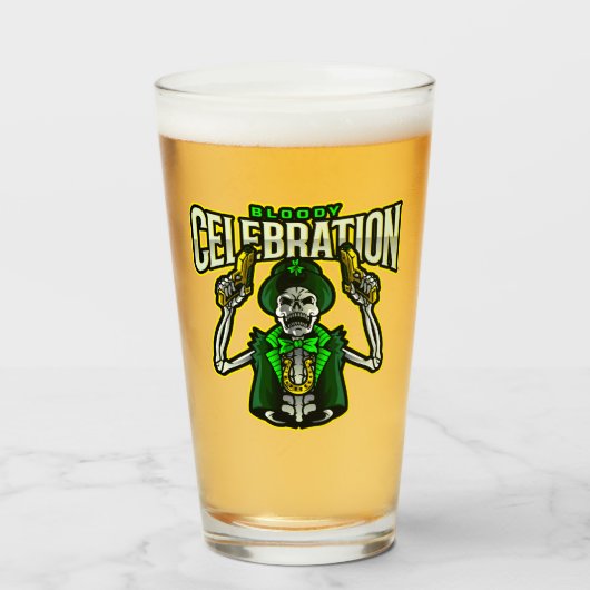 Bloody Celebration Skelet Leprechaun Pintglas Glas (Voorkant gevuld)