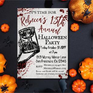 Bloody Creepy Skeleton Halloween Party Invitation Kaart