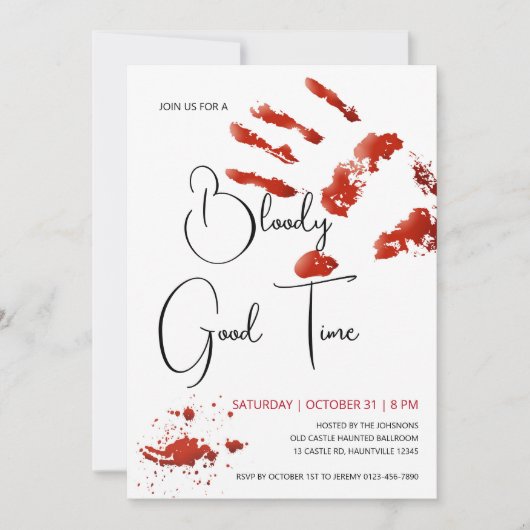 Bloody Good Time Halloween-uitnodiging, Bloederige Kaart (Voorkant)