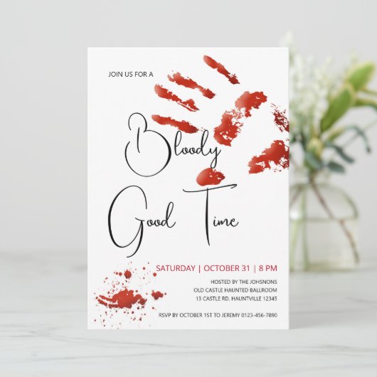 Bloody Good Time Halloween-uitnodiging, Bloederige Kaart (Staand voorkant)