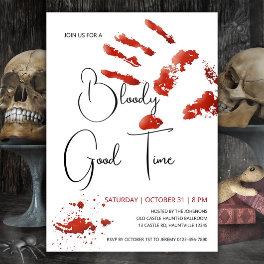 Bloody Good Time Halloween-uitnodiging, Bloederige Kaart