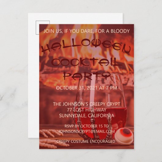 Bloody Halloween Cocktail Party Invitation Uitnodiging Briefkaart (Voorkant / Achterkant)