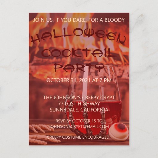 Bloody Halloween Cocktail Party Invitation Uitnodiging Briefkaart (Voorkant)