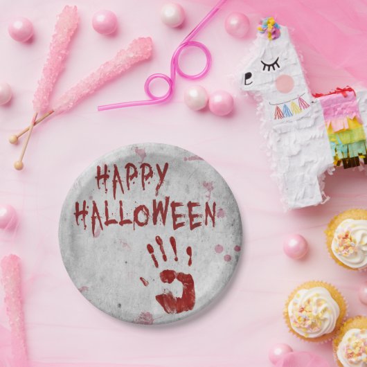 Bloody-handafdruk Halloween Papieren Bordje (Feest)