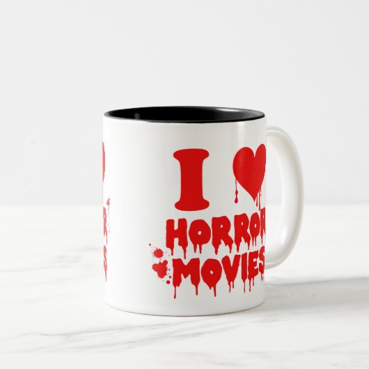 Bloody I Love Heart Horror Movies Tweekleurige Koffiemok (Voorkant rechts)