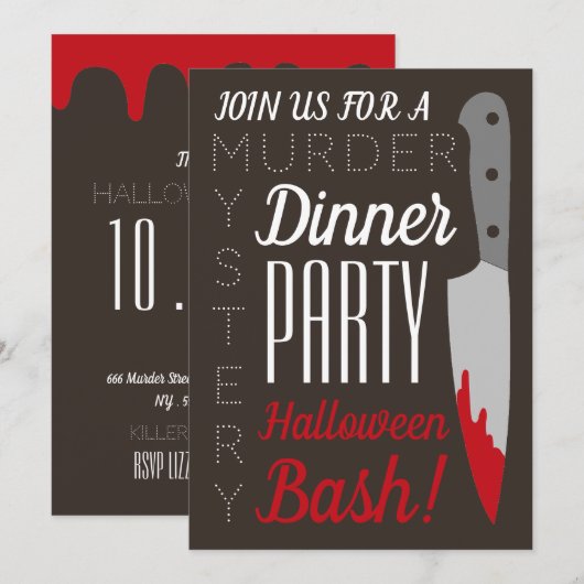 Bloody Knife, moordmysterie Halloweenfeest Kaart (Voorkant / Achterkant)