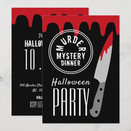Bloody Knife, Murder Mystery Stamp Halloween Party Kaart (Voorkant / Achterkant)