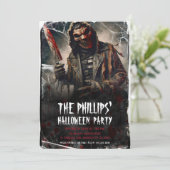 Bloody Knife & Scary Halloween Mask Party Kaart (Staand voorkant)