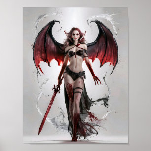 Bloody Lady Vampire Warrior staat majestueus Poster