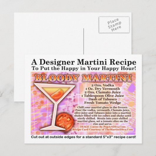 Bloody Martini Recept Briefkaart (Voorkant / Achterkant)