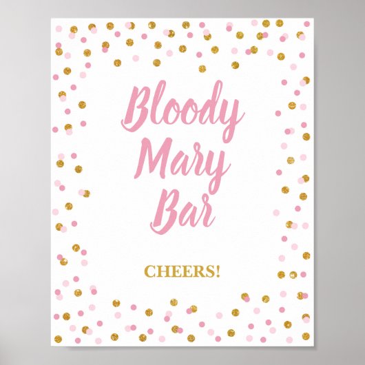 Bloody Mary Bar Feestbord Roze & Gouden Confetti Poster (Voorkant)