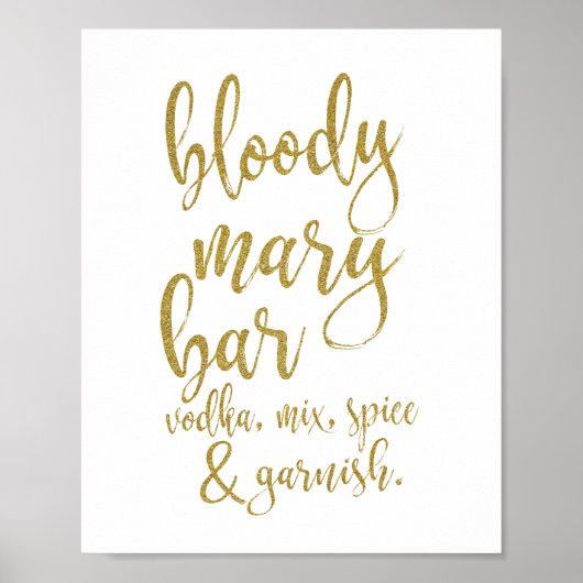 Bloody Mary Bar Gold Glitter 8x10 Wedding Sign Poster (Voorkant)