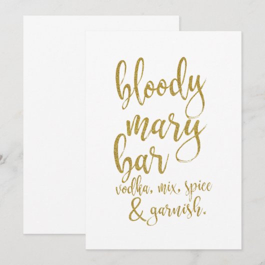 Bloody Mary Bar Goud Betaalbaar Trouwbord Kaart (Voorkant / Achterkant)