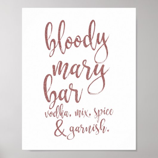 Bloody Mary Bar Roos Gold Glitter 8x10 Sign Poster (Voorkant)