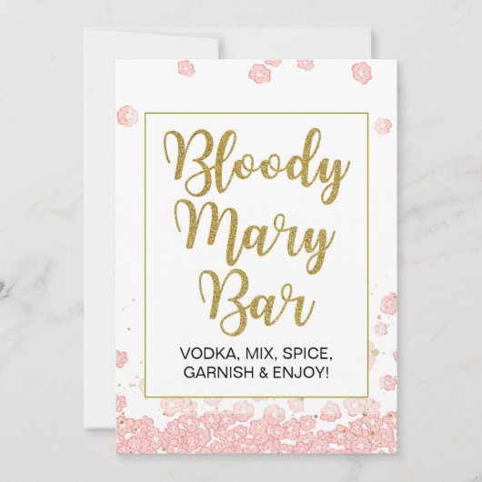 Bloody Mary Bar Sign | Roze en goudVrijgezellenfee Kaart (Voorkant)