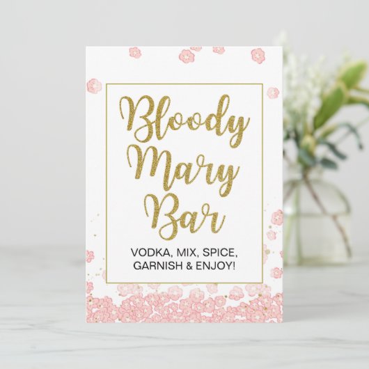 Bloody Mary Bar Sign | Roze en goudVrijgezellenfee Kaart (Staand voorkant)