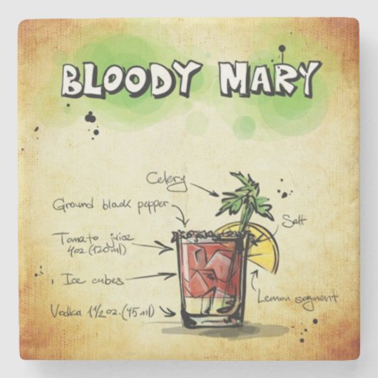 Bloody Mary Bartender Drink Recipe Stenen Onderzetter (Voorkant)