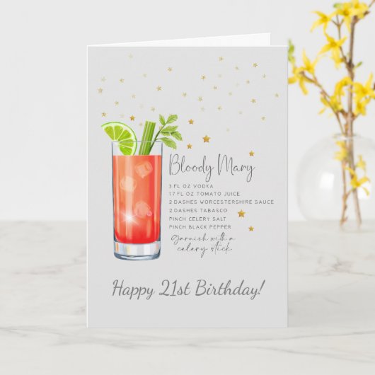 Bloody Mary Cocktail 21e Happy Birthday Kaart (Gele Bloem)