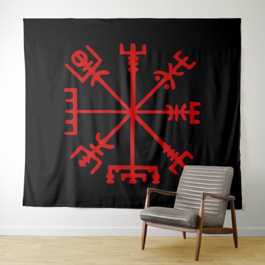 Bloody Rode Vegvísir (Viking Kompas) Wandkleed (In Situ (horizontaal))