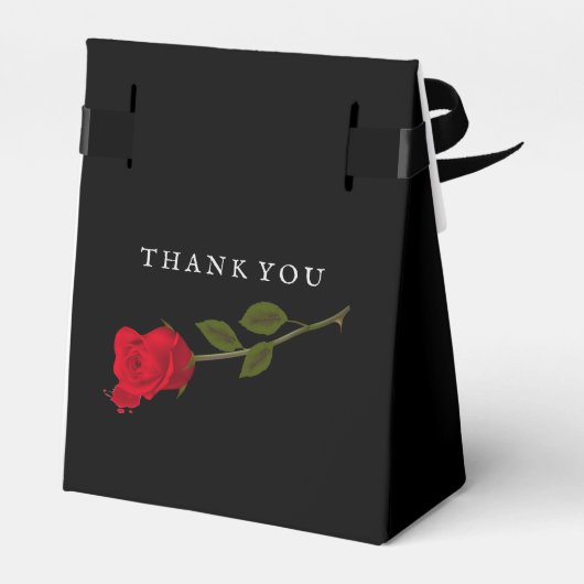 Bloody Roos Elegant Zwart Gotisch Bruiloft Bedankdoosjes (Achterkant)