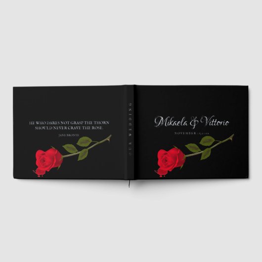 Bloody Roos Elegant Zwart Gotisch Bruiloft Gastenboek (Volledig)