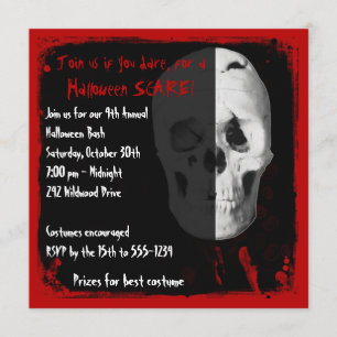 Bloody Skull Adult Halloween Party Invitation Kaart