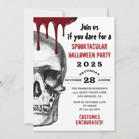 Bloody Skull Adult Halloween Scary Costume Party Kaart (Voorkant)