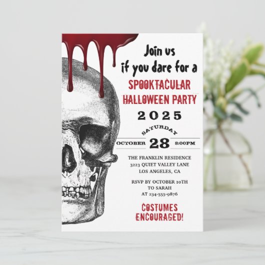 Bloody Skull Adult Halloween Scary Costume Party Kaart (Staand voorkant)