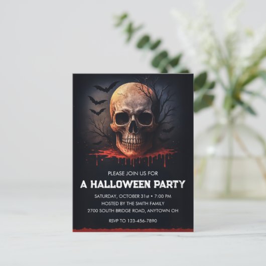 Bloody Skull Halloween Party Invitation Postcard Briefkaart (Staand voorkant)