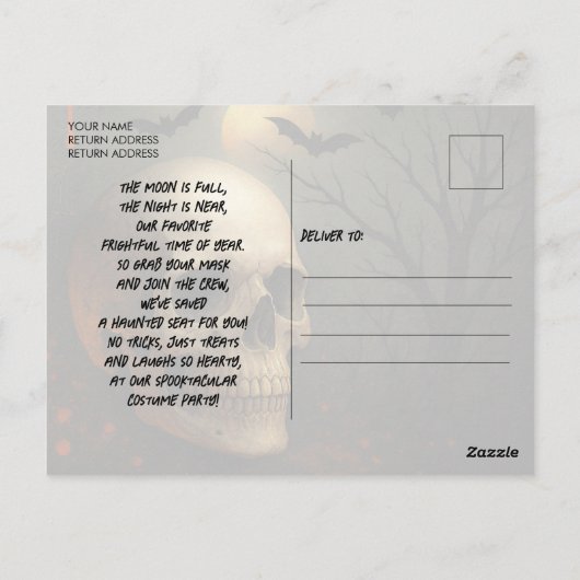Bloody Skull Halloween Party Invitation Postcard Briefkaart (Achterkant)