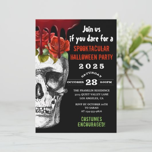Bloody Skull Roos Adult Halloween Kostuumfeest Kaart (Staand voorkant)
