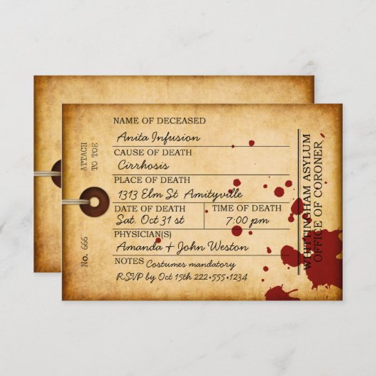 Bloody Toe Label Halloween Antiek Grunge Asylum Kaart (Voorkant / Achterkant)