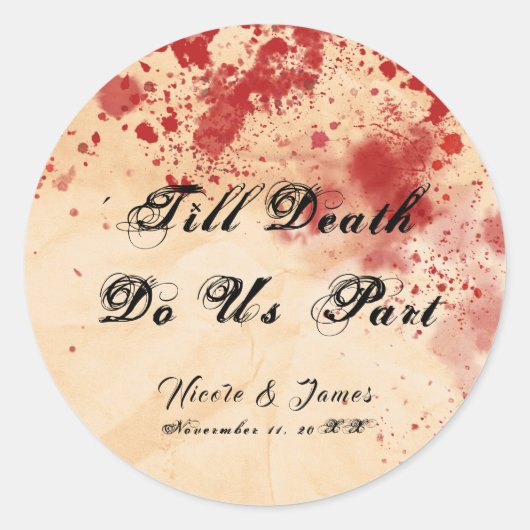 Bloody Vintage Papier Halloween Gotische Bruiloft Ronde Sticker (Voorkant)