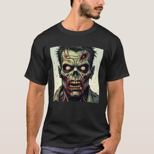 Bloody Zombie Face Comic Pop Art Halloween T-shirt (Voorkant)