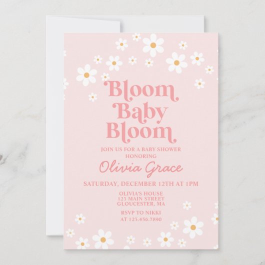 Bloom Baby Bloom Pink Daisy Baby shower Uitnodigin Kaart (Voorkant)