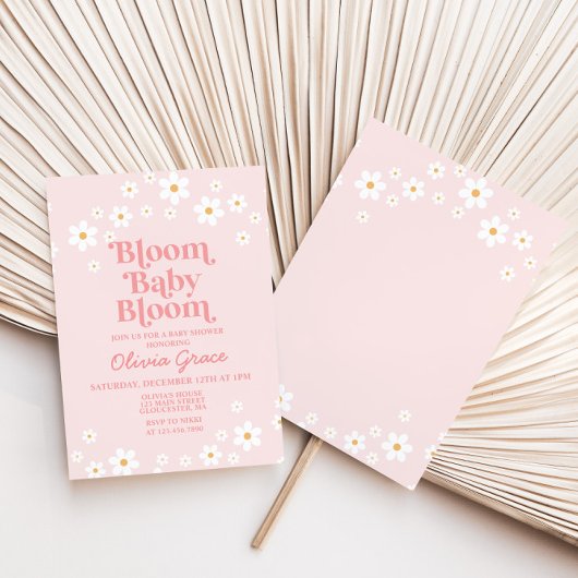 Bloom Baby Bloom Pink Daisy Baby shower Uitnodigin Kaart