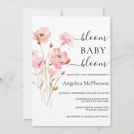 BLOOM BABY BLOOM ROZE BLOZEN WATERVERF WILDE BLOEM KAART (Voorkant)