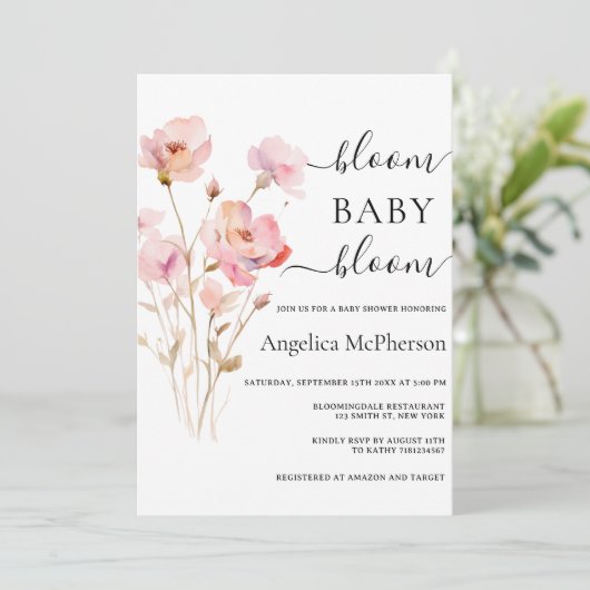 BLOOM BABY BLOOM ROZE BLOZEN WATERVERF WILDE BLOEM KAART (Staand voorkant)