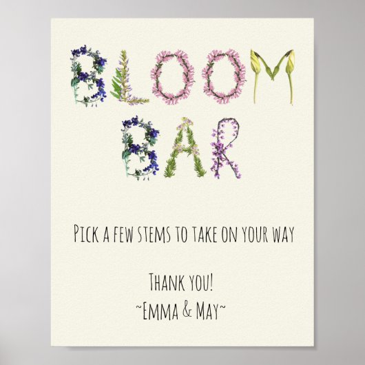 Bloom Bar -  aanwijzingen en naam Poster (Voorkant)