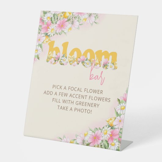 Bloom Bar Boeket Mosterd & Roze Wildflower Reclamebord Met Voetstuk (Voorkant)