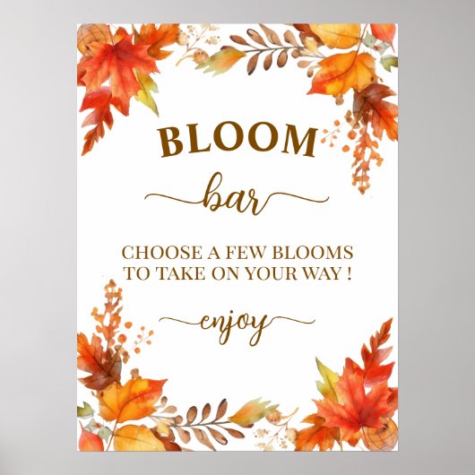 Bloom Bar Fall Boho Floral Bridal Shower Poster (Voorkant)