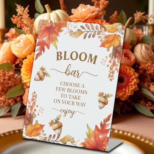 Bloom Bar Herfst Boho Floral Vrijgezellenfeest Reclamebord Met Voetstuk