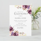 Bloom Bloemen Paarse Waterverf Quinceanera Kaart (Staand voorkant)