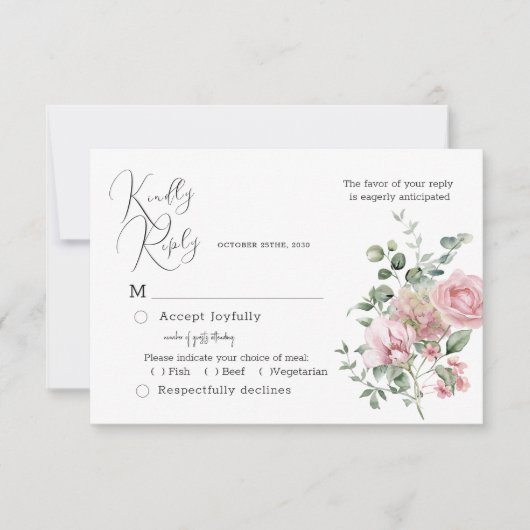 Bloom Blush Peony Wedding RSVP Kaart (Voorkant)
