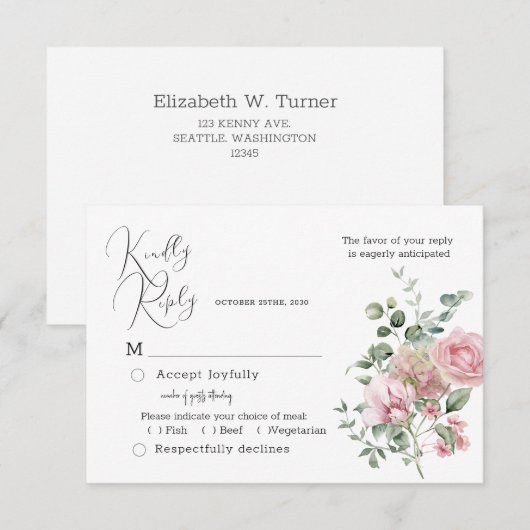 Bloom Blush Peony Wedding RSVP Kaart (Voorkant / Achterkant)