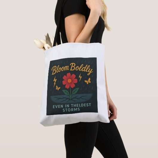 Bloom Boldly" Inspirerend Flower Canvas tas (Dichtbij)