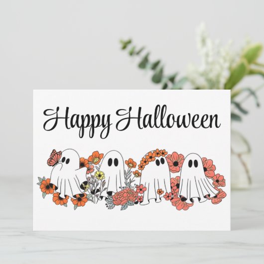 Bloom & Boo - Een bloemenspookparade Feestdagenkaart (Staand voorkant)