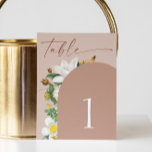 Bloom  camellia. Bleek roze script bruiloft Kaart<br><div class="desc">Elegant bloemenschrift trouwtafel nummer met bloei  camellia in tinten van pastel bord roze,  stoffige blush,  crème kleuren. Neem contact met me op als je nog meer objecten nodig hebt.</div>
