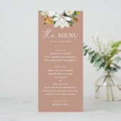 Bloom camellia. Elegant stoffig roos bruiloft Menu (Staand voorkant)