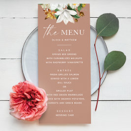 Bloom camellia. Elegant stoffig roos bruiloft Menu